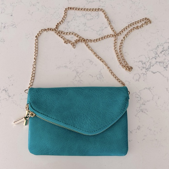 Teal Faux Leather Clutch with Removable Gold Strap - Picture 1 of 2